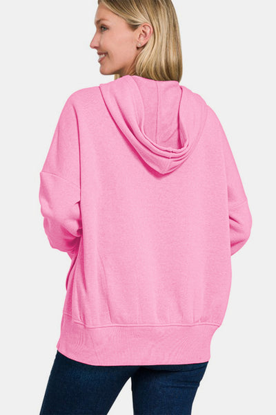 Half Snap Long Sleeve Hoodie with Kangaroo Pocket