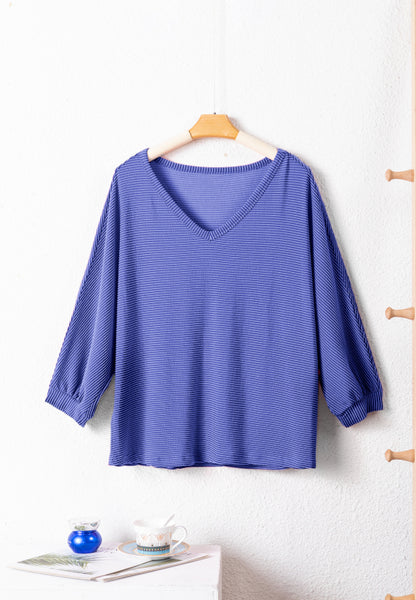 Texture V-Neck Long Sleeve Top