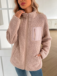 Zip Up Long Sleeve Fuzzy Jacket