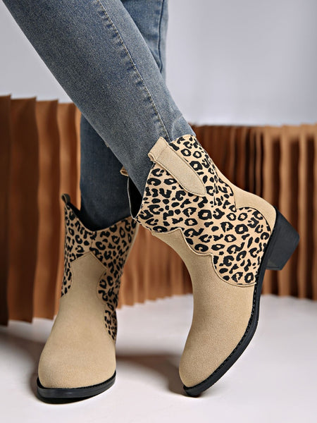 Leopard Suede Block Heel Boots