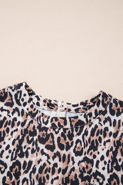 Leopard Round Neck Short Sleeve Mini Dress