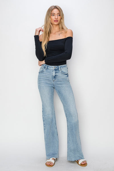 High Rise Raw Cut Hem Jeans