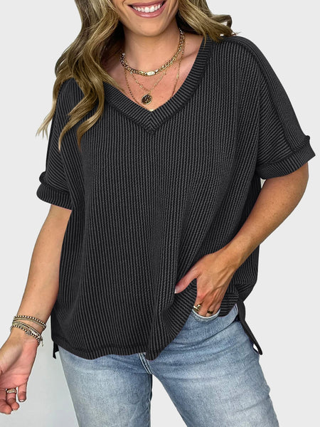 Texture V-Neck Half Sleeve T-Shirt