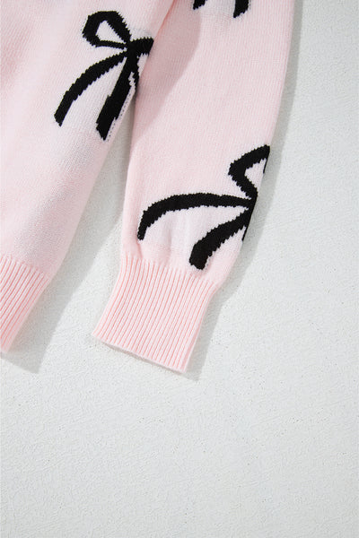 Bow Pattern Round Neck Loose Fit Sweater