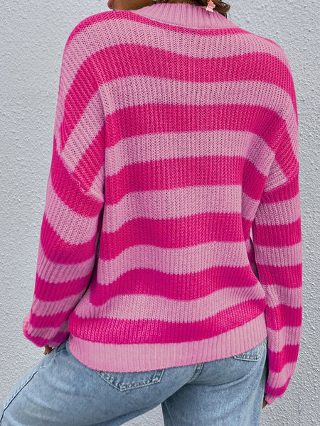 Striped Round Neck Long Sleeve Sweater