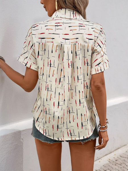 Printed Collared Neck Short Sleeve Shirt