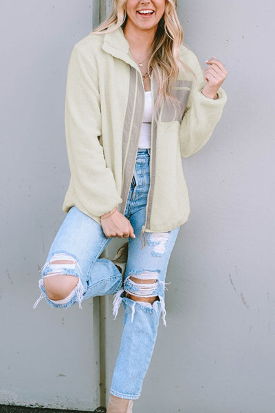 Chest Pocket Zip Up Fleece Jacket
