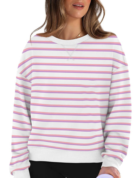 Striped Round Neck Long Sleeve Sweatshirt