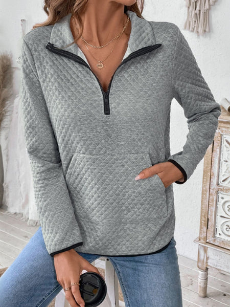 Texture Half Zip Long Sleeve Sweatshirt