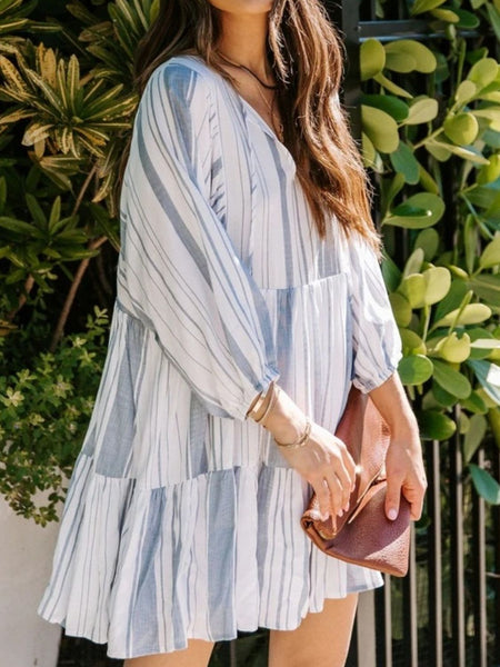 Tassel Striped Tie Neck Sleeve Dress