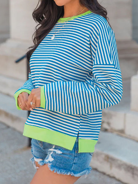 Striped Round Neck Long Sleeve Sweatshirt