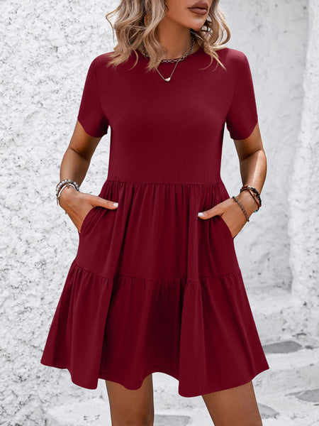 Round Neck Short Sleeve Mini Dress