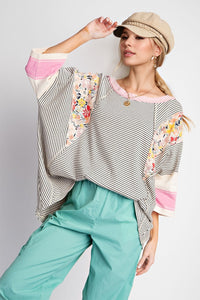 Color Block Printed Three-Quarter Sleeve Top