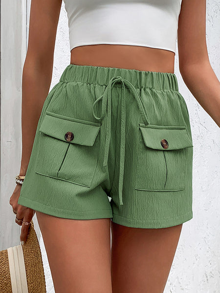 Tied Elastic Waist Shorts with Pockets