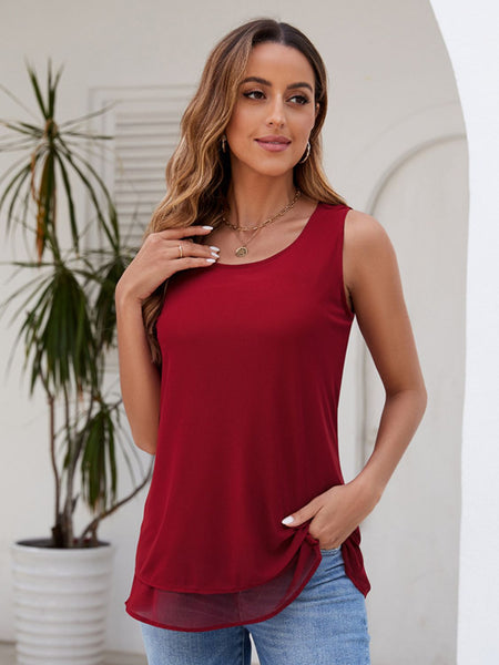 Double Layer Mesh Scoop Neck Wide Strap Tank