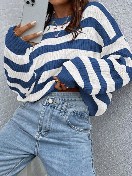 Striped Round Neck Long Sleeve Sweater