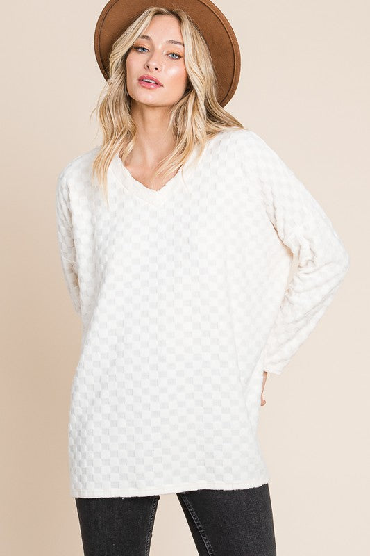 Checkered Long Sleeve V-Neck T-Shirt