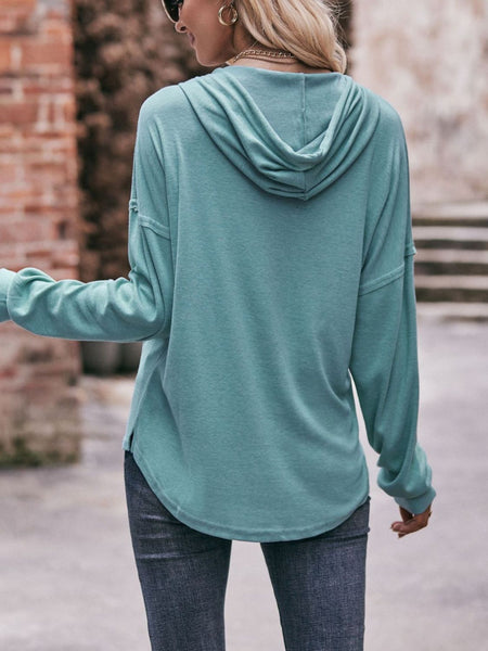 Drawstring Drop Shoulder Long Sleeve Hoodie