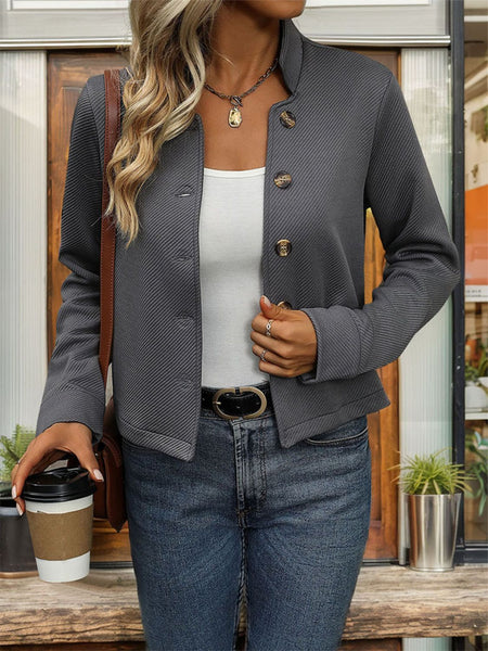 Textured Button Up Long Sleeve Jacket
