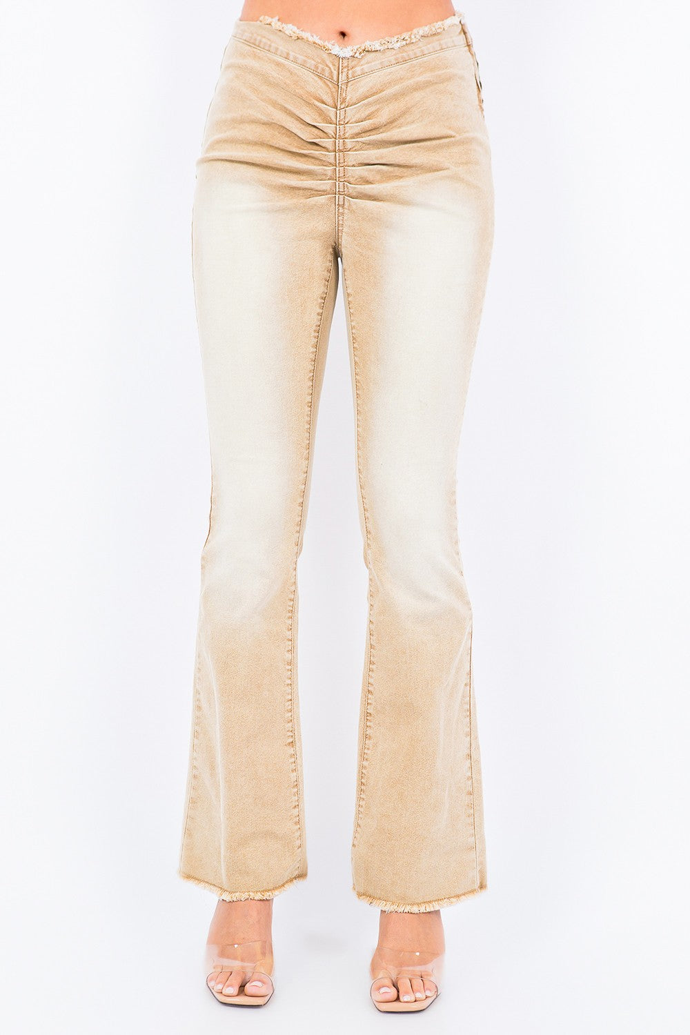 V-Cut Ruched Flare Pants