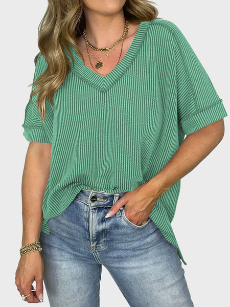 Texture V-Neck Half Sleeve T-Shirt