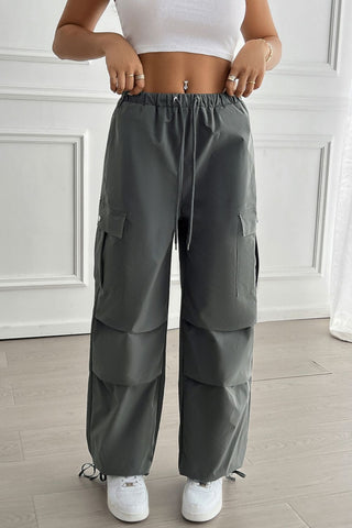 Drawstring Wide Leg Pants with Cargo Pockets