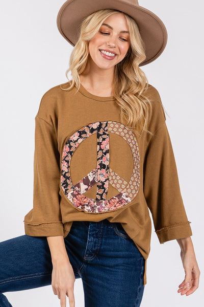 Floral Peace Patch Round Neck Top