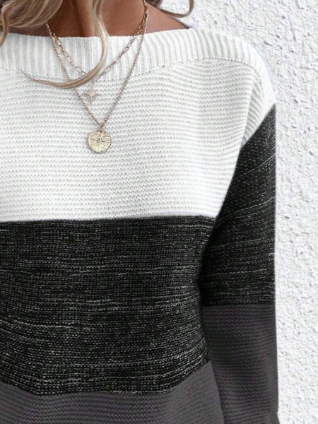 Color Block Boat Neck Sweater