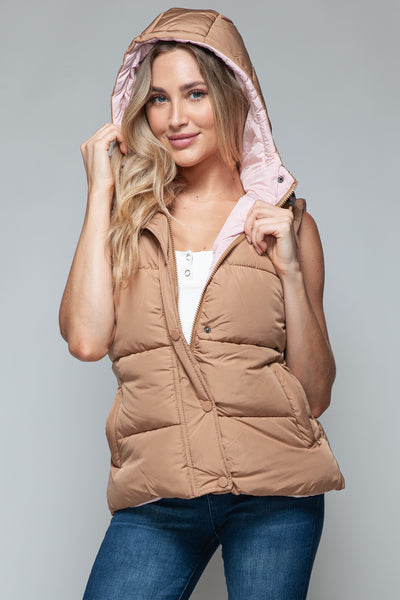 Snap and Zip Closure Hooded Vest