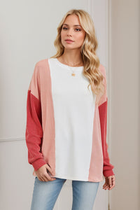 Texture Contrast Round Neck Long Sleeve T-Shirt