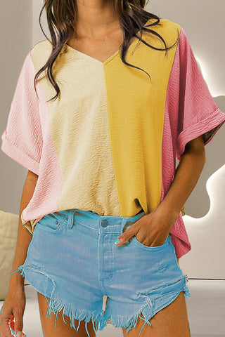 Color Block V-Neck Half Sleeve T-Shirt