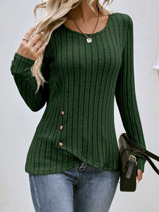 Buttoned Tulip Hem Long Sleeve T-Shirt