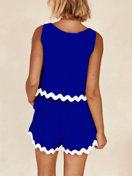 Contrast Trim Round Neck Tank and Shorts Set