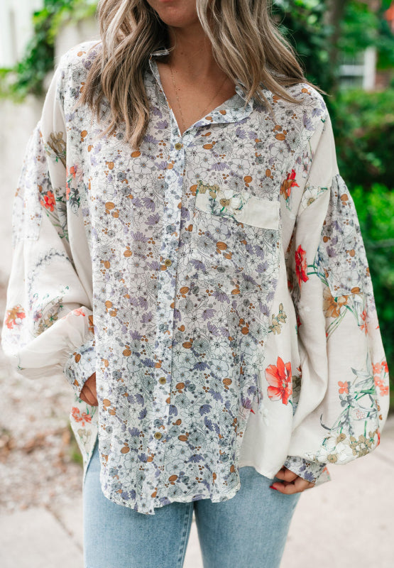 Floral Collared Neck Long Sleeve Shirt