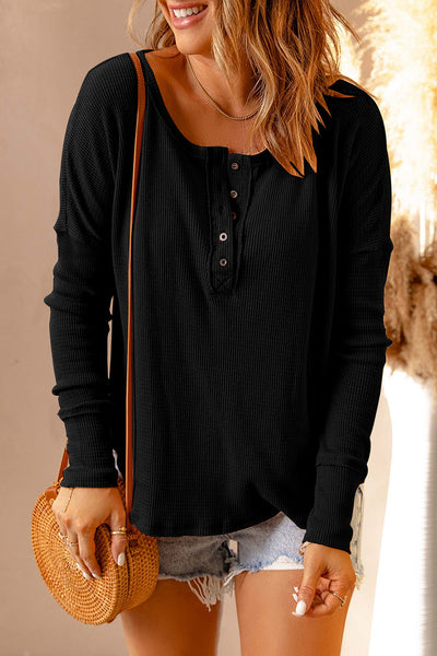 Half Button Drop Shoulder T-Shirt