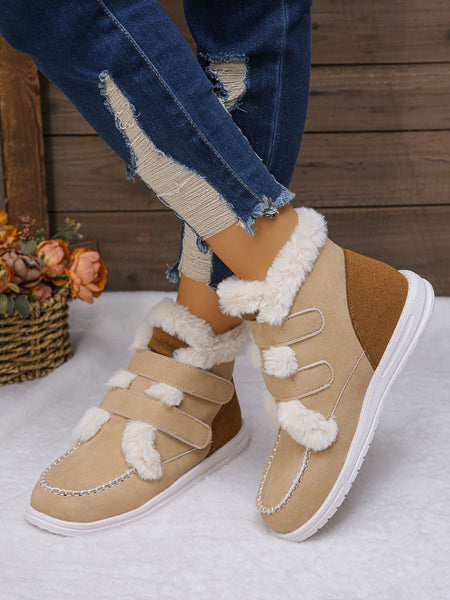 Faux Fur Round Toe Flat Boots