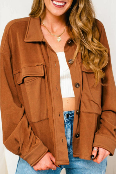 Pocketed Collared Neck Dropped Shoulder