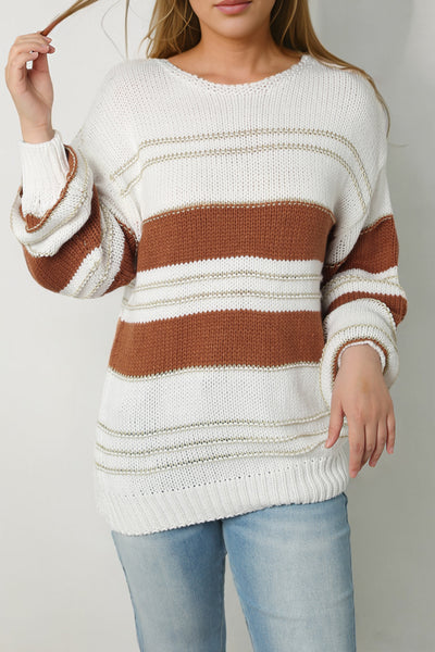 Striped Round Neck Dropped Shoulder Sweater