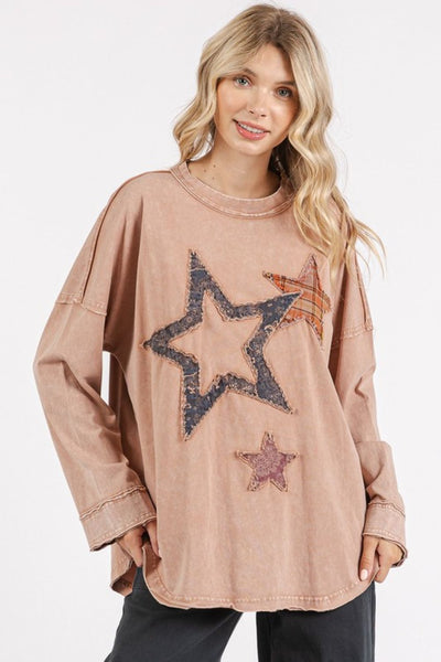 Mineral Wash Star Patch Long Sleeve T-Shirt