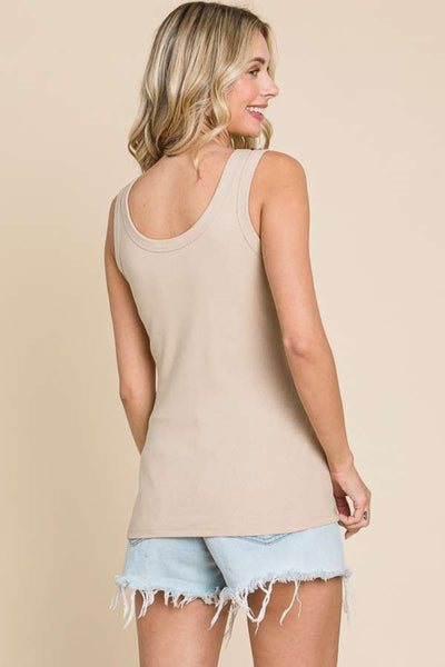 Full Size Ribbed Scoop Neck Tank