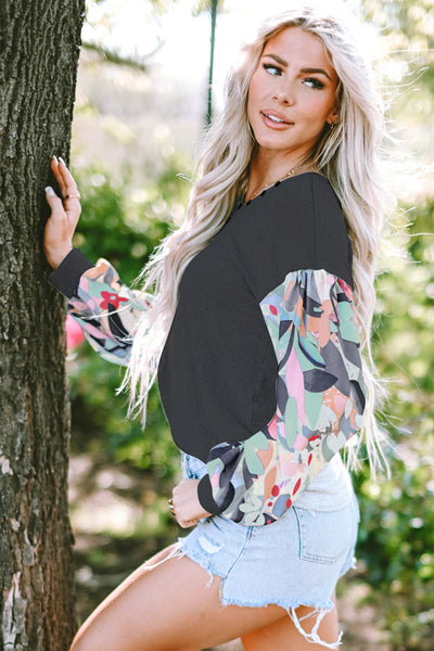 Printed V-Neck Long Sleeve Blouse