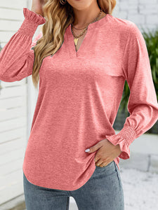 Full Size Notched Long Sleeve T-Shirt