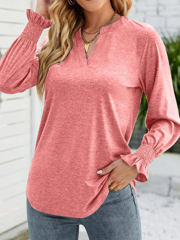 Full Size Notched Long Sleeve T-Shirt