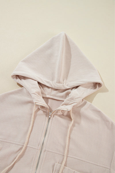 Pocketed Zip Up Long Sleeve Hooded Jacket