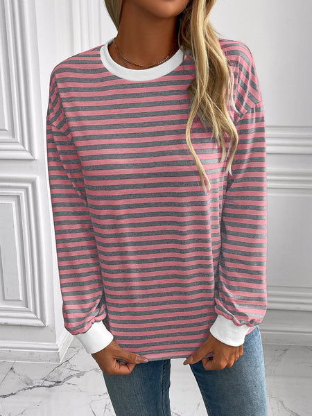 Striped Round Neck Long Sleeve Sweatshirt