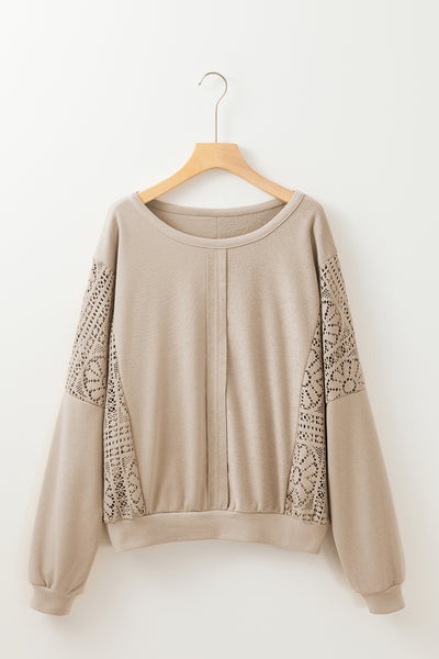 Crochet Round Neck Long Sleeve Sweatshirt