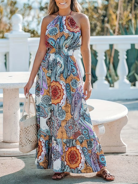 Printed Halter Neck Maxi Dress