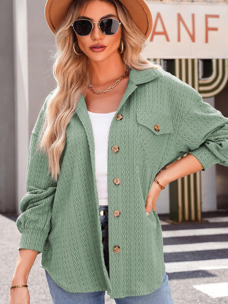 Textured Button Up Long Sleeve Shacket