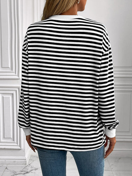 Striped Round Neck Long Sleeve Sweatshirt