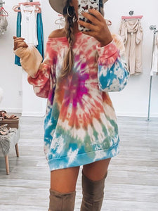 Full Size Tie-Dye Round Neck Long Sleeve Dress